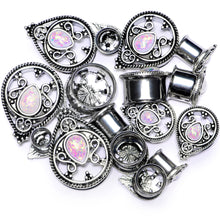 Load image into Gallery viewer, White Faux Opal Filigree Double Flare Plug Set
