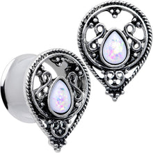 Load image into Gallery viewer, White Faux Opal Filigree Double Flare Plug Set