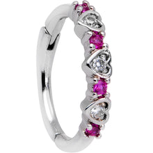 Load image into Gallery viewer, 16G 3/8 Clear Pink CZ Gem Hearts Hinged Segment Ring