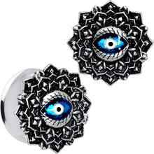 Load image into Gallery viewer, Blue White Evil Eye Mandala Double Flare Plug Set