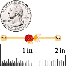Load image into Gallery viewer, 14G Red Gem Gold Tone Blowfish Industrial Barbell 38mm