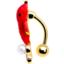 Load image into Gallery viewer, Gold Tone Red Dolphin Top Mount Belly Ring