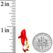 Load image into Gallery viewer, Gold Tone Red Dolphin Top Mount Belly Ring