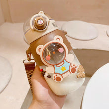 Load image into Gallery viewer, 700ml Kids Water Bottle for School Boys Girl Cup With Straw BPA Free Cute Cartoon Leakproof Mug Portable Travel Drinking Water Bottle with Strap and Stickers Portable Leakproof BPA-Free Drinking Bottle for Girls School Outdoor Sports Travel