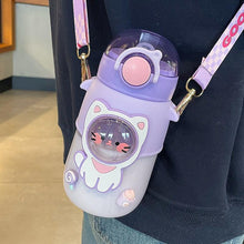 Load image into Gallery viewer, 700ml Kids Water Bottle for School Boys Girl Cup With Straw BPA Free Cute Cartoon Leakproof Mug Portable Travel Drinking Water Bottle with Strap and Stickers Portable Leakproof BPA-Free Drinking Bottle for Girls School Outdoor Sports Travel