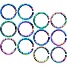 Load image into Gallery viewer, 16G 5/16 Rainbow Anodized Seamless Cartilage Ring Set of 12