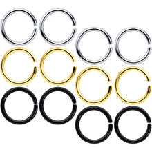Load image into Gallery viewer, 16G 5/16 Steel Black Gold Tone Seamless Cartilage Ring Set of 12