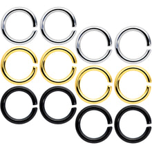 Load image into Gallery viewer, 14G 5/16 Steel Black Gold Tone Seamless Cartilage Ring Set of 12