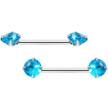 Load image into Gallery viewer, 14G 9/16 Aqua CZ Gem Threadless Barbell Nipple Ring Set