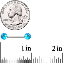 Load image into Gallery viewer, 14G 9/16 Aqua CZ Gem Threadless Barbell Nipple Ring Set
