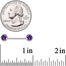 Load image into Gallery viewer, 14G 9/16 Purple CZ Gem Threadless Barbell Nipple Ring Set