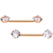Load image into Gallery viewer, 14G 9/16 Clear CZ Rose Gold Hue Threadless Barbell Nipple Ring Set