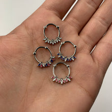 Load image into Gallery viewer, 16G 3/8 Clear Gem White Pink Leaves Septum Clicker