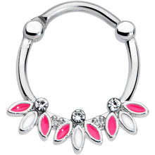 Load image into Gallery viewer, 16G 3/8 Clear Gem White Pink Leaves Septum Clicker