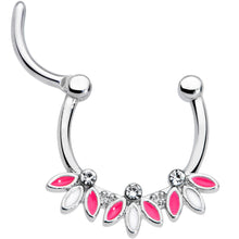 Load image into Gallery viewer, 16G 3/8 Clear Gem White Pink Leaves Septum Clicker