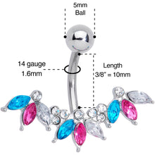 Load image into Gallery viewer, Pink Clear Aqua Gem Comely Clusters Belly Ring