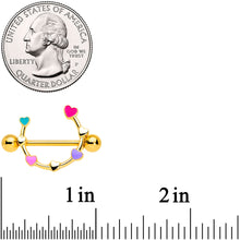 Load image into Gallery viewer, 14G 9/16 Gold Tone Little Rainbow Hearts Nipple Shield Set
