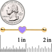 Load image into Gallery viewer, 14G Gold Tone Purple Heart Industrial Barbell 38mm