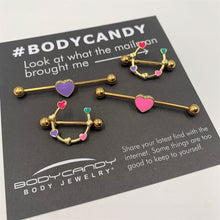 Load image into Gallery viewer, 14G Gold Tone Pink Heart Industrial Barbell 38mm