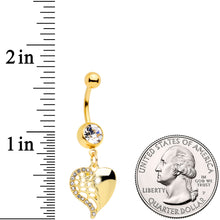 Load image into Gallery viewer, Clear Gem Gold Tone Half Open Heart Dangle Belly Ring