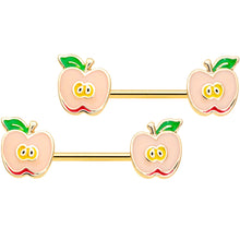 Load image into Gallery viewer, 14G 9/16 Gold Tone Sweet Apple Barbell Nipple Ring Set