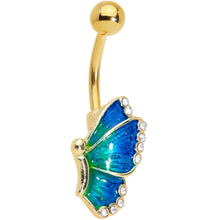 Load image into Gallery viewer, Clear Gem Gold Tone Beautiful Butterfly In Blue Belly Ring
