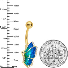 Load image into Gallery viewer, Clear Gem Gold Tone Beautiful Butterfly In Blue Belly Ring