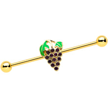 Load image into Gallery viewer, 14G Gold Tone Delicious Grapes Fruit Industrial Barbell 38mm