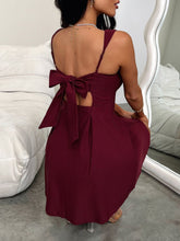 Load image into Gallery viewer, Dark Blue Bow Back Square Neck Mini Dress Luxury Feminine & Flattering Dress For Girls