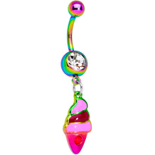 Load image into Gallery viewer, Clear Gem Rainbow Ice Cream Cone Dangle Belly Ring