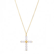 Load image into Gallery viewer, 14k Yellow Gold Pearl Cross Pendant