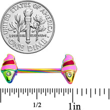 Load image into Gallery viewer, 14G 9/16 Clear Gem Rainbow Ice Cream Cone Barbell Nipple Ring Set