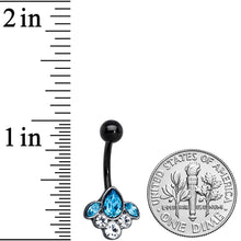 Load image into Gallery viewer, Clear Aqua Gem Black Anodized Classic Cluster Belly Ring