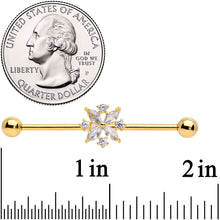 Load image into Gallery viewer, 14G Clear CZ Gem Gold Tone Star Burst Industrial Barbell 38mm