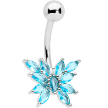 Load image into Gallery viewer, Aqua CZ Gem Stylized Butterfly Belly Ring