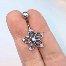 Load image into Gallery viewer, Aqua Clear CZ Gem Airy Flower Belly Ring