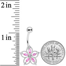 Load image into Gallery viewer, Pink Clear CZ Gem Airy Flower Belly Ring