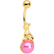 Load image into Gallery viewer, Gold Tone Dog on Pink Orb Belly Ring