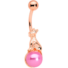 Load image into Gallery viewer, Rose Gold Tone Dog on Pink Orb Belly Ring