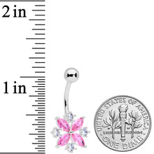 Load image into Gallery viewer, Pink Clear CZ Gem Star Burst Belly Ring