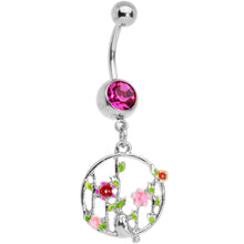 Load image into Gallery viewer, Pink Gem Floral Circle Dangle Belly Ring