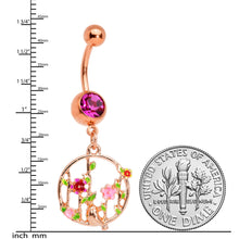 Load image into Gallery viewer, Pink Gem Rose Gold Tone Floral Circle Dangle Belly Ring