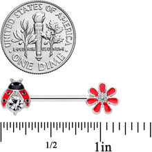 Load image into Gallery viewer, 14G 9/16 Clear Gem Red Ladybug Flower Barbell Nipple Ring Set