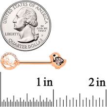 Load image into Gallery viewer, 14G 9/16 Clear Gem Rose Gold Tone Basket Chick Nipple Ring Set