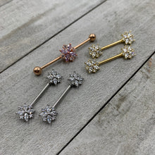 Load image into Gallery viewer, 14G 5/8 Clear CZ Gem Gold Tone Star Burst Nipple Ring Set