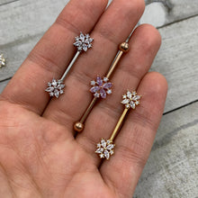 Load image into Gallery viewer, 14G 5/8 Clear CZ Gem Star Burst Barbell Nipple Ring Set