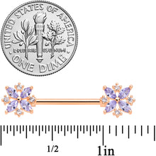 Load image into Gallery viewer, 14G 5/8 Purple CZ Gem Rose Gold Tone Star Burst Nipple Ring Set