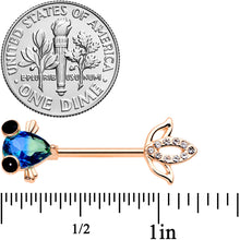 Load image into Gallery viewer, 14G 9/16 Aqua Gem Rose Gold Tone Fish Barbell Nipple Ring Set