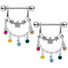 Load image into Gallery viewer, 14G 9/16 Multicolor Gem Star Dangle Nipple Ring Set