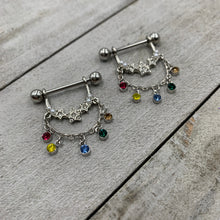 Load image into Gallery viewer, 14G 9/16 Multicolor Gem Star Dangle Nipple Ring Set